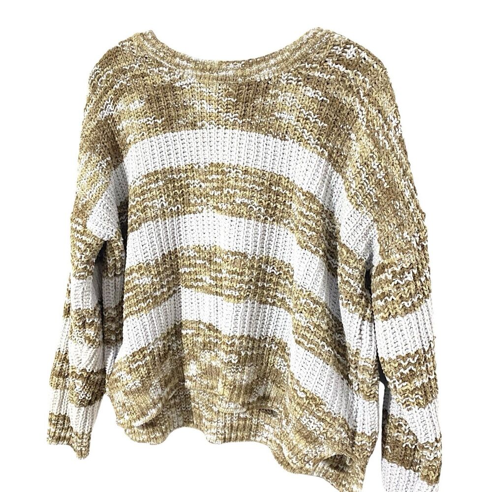 Kohl’s SO Chunky Chenille Blue Brown Sweater Size XL Striped Boxy Cozy